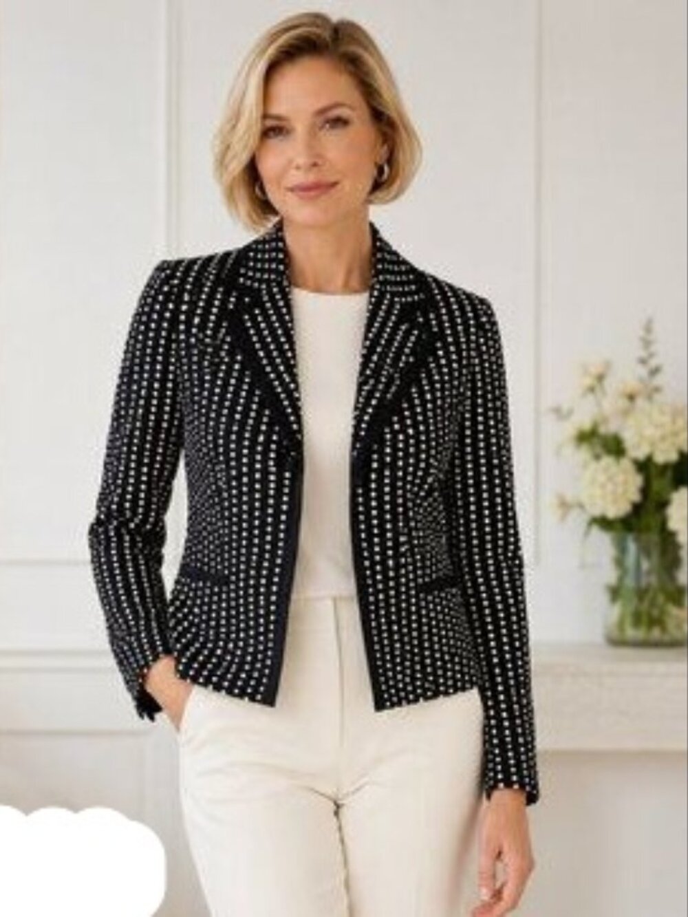 Talbots Black Blazer with Tan Polka Dots Size 6 Petite Classic Preppy